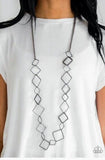 Backed Into a Corner - Black/Gunmetal - Gold Airy Squares Linked Together Long Necklace