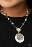 Sea the Sights - Purple - White Stone Beads Silver Hammered Ring and Disc Purple Shell-Like Center Short Necklace