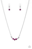 Sparkling Stargazer - Blue - Pink Trio Glittery Rhinestones Silver Bar Dainty Short Necklace