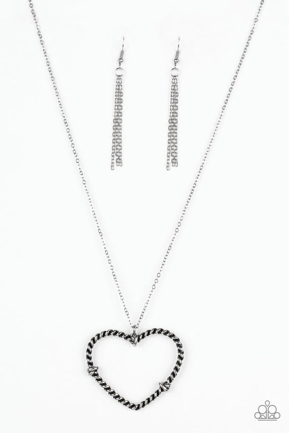 Straight From the Heart - Silver Ribbon Twists Airy Heart Long Necklace