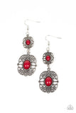 Victorian Villa - Red Bead Silver Filigree Frame Fishhook Earrings