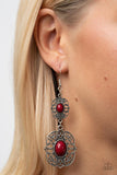 Victorian Villa - Red Bead Silver Filigree Frame Fishhook Earrings