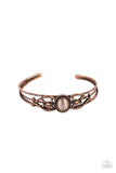 Wait and Seer - Brass - Copper Frame with Icy White - Copper Cat's Eye Stone in Center Cuff Bracelet