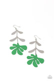 Palm Beach Bonanza - Yellow - Green Painted Metal Palm Leaf with Silver Leaves Fishhook Earrings