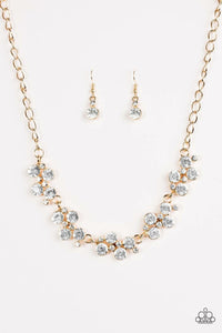 Hollywood Hills - White - Gold Chains White Rhinestones Short Necklace