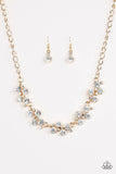 Hollywood Hills - White - Gold Chains White Rhinestones Short Necklace