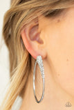 Winter Ice - White Glittery Rhinestones Encrusted Dipped Hoop Earrings LOP