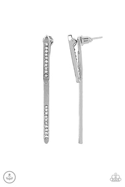 Very Important Vixen - Silver Rod White Rhinestones Double Sided Jacket Post Earrings