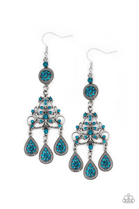 Royal Renovation - Blue Rhinestones in a Silver Teardrops Creating a Chandelier Fishhook Earrings