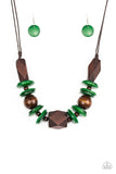 Pacific Paradise - Green/Brown Wooden Short Necklace