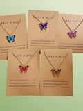 Make A Wish Butterfly - Blue -Yellow - Pink/Orange - Purple/Blue Butterfly Short Necklace