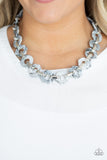 Fashionista Fever - Silver - Blue Hexagon-Like Acrylic Short Necklace