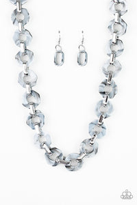 Fashionista Fever - Silver - Blue Hexagon-Like Acrylic Short Necklace