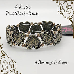 Rustic Heartthrob - Brass Heart Stretchy Bracelet. Fashion Fix Exclusive