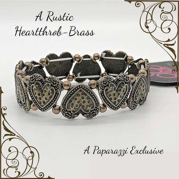 Rustic Heartthrob - Brass Heart Stretchy Bracelet. Fashion Fix Exclusive