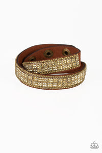 Rock Band Refinement - Brass - Black Suede Dainty Rhinestones Snap Double Wrap Bracelet