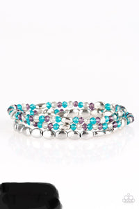 Hello Beautiful - Multi Blue, White, and Purple Beads Stretchy Bracelet