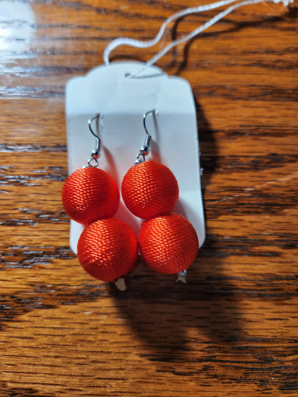 Handmade Threaded Balls - Red Double Threaded Balls Fishhook Earrings