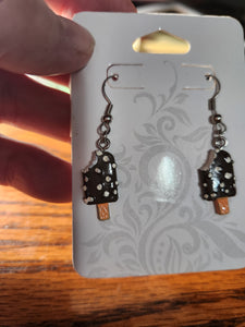 Handmade Ice-Cream Earrings - Brown/Chocolate Ice-Cream Bar Fishhook Earrings