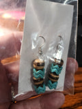 Handmade Wavy Layered Earrings - Blue/Turquoise Wavy Beads and Brown Wooden Beads Fishhook Earrings