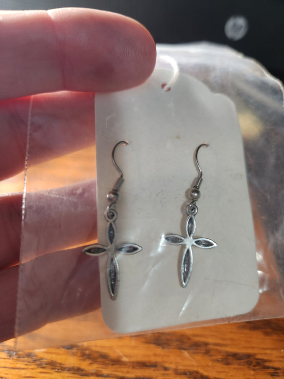 Handmade - Silver Cross Fishhook Earrings