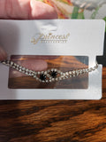 Princess Bracelet - Black/Silver Chain - Blue/Silver Chain - Red/Gold Chain Double Gem and White Rhinestones Pull Bracelet