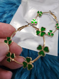 Heart Clover Hoops - Gold Hoop Frame with Green Heart Clovers Earrings