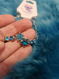 Stars Bracelet - Blue Stars Encrusted with Blue Rhinestones and Round Gems American Clasp Bracelet