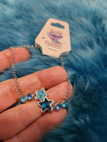 Stars Bracelet - Blue Stars Encrusted with Blue Rhinestones and Round Gems American Clasp Bracelet