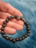 Magnetic Bracelet - Hematite/Oil Spill Magnetic Beads with Crown Charm Stretchy Bracelet