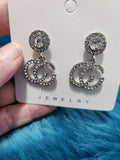 Double C - White Rhinestones Post Earrings