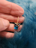 Fashion Jewlery Gem and Bow Necklace - Blue - Pink - Black - White Dice Shaped Gems with Matching Bows Short Necklace