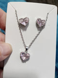 Heart Necklace - Pink Heart Shaped Gem Silver Frame Short Necklace