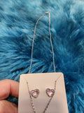 Heart Necklace - Pink Heart Shaped Gem Silver Frame Short Necklace