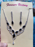 Forever Victory Necklace - Black Gems Cascade Down with White Rhinestones Short Necklace