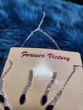 Forever Victory Necklace - Black Gems Cascade Down with White Rhinestones Short Necklace