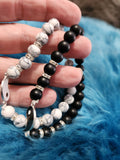 Ying Yang Bracelet - Black/White Ying Yang Charm White Rhinestones Stretchy Bracelet