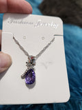 Fashion Jewelry Rose - Purple Gem Silver Rose Short Necklace