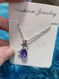 Fashion Jewelry Rose - Purple Gem Silver Rose Short Necklace