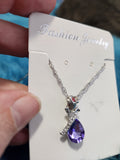 Fashion Jewelry Rose - Purple Gem Silver Rose Short Necklace