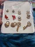 Assorted Earrings Pack - Red - Black - Blue Butterflies Gold Keys and Lock Other Brand Post