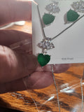 Heart Necklace - Green Heart Shaped Gem Silver Frame White Rhinestones Short Necklace