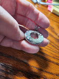 Round Mom Pendant - Silver Ring Pendant with the Words Mom and Hearts White Rhinestones Short Necklace