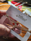 Princess Bracelet - Black/Silver Chain - Blue/Silver Chain - Red/Gold Chain Double Gem and White Rhinestones Pull Bracelet