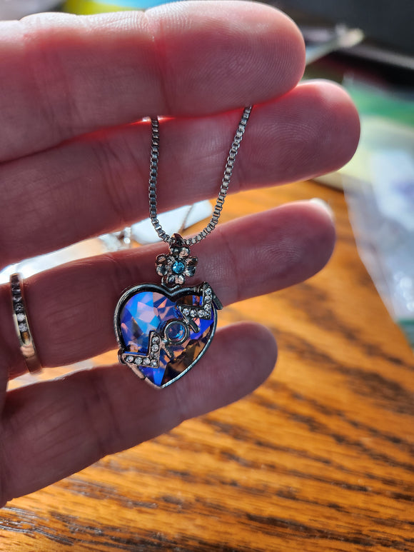 Mom Heart Necklace - Iridescent Oil Spill Heart with 