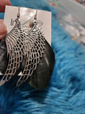 Fashion Jewlery - Black Feathers Silver Wings Fishhook Earrings