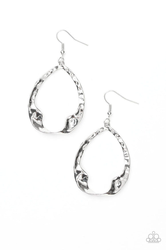 Twist Me Round - Silver - Copper Hammered Twisting Teardrop Frame Fishhook Earrings