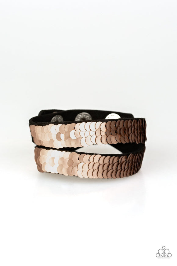 Under The SEQUINS - Gold/Silver and Brown/Red Reversible Sequins Double Snap Wrap Bracelet