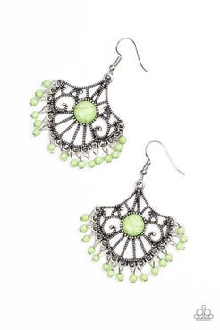 Stone Lagoon - Green Stone center Silver Frame Fishhook Earrings