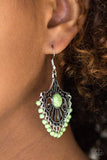 Stone Lagoon - Green Stone center Silver Frame Fishhook Earrings